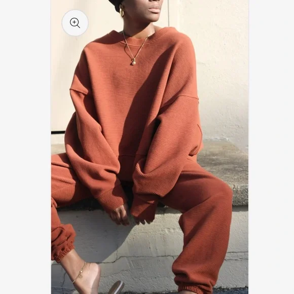 Na Nin rippled cotton oversized sweatshirt one size color cinnamon - Picture 2 of 12